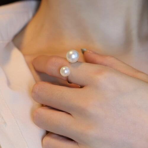 Fashion Pearl Ring Fashion U-shaped Opening Adjustable Gold Ring for Women New Jewelry Couple Rings Present Free Shipping