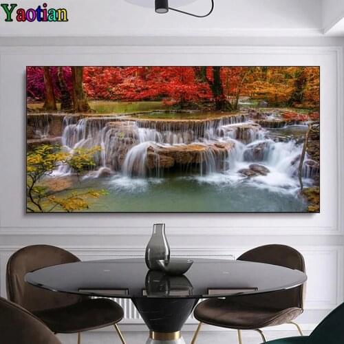 Diy Square round Drill Diamond Painting Landscape Natural Waterfall Embroidery Cross Stitch Rhinestone Decoration Mosaic Kit