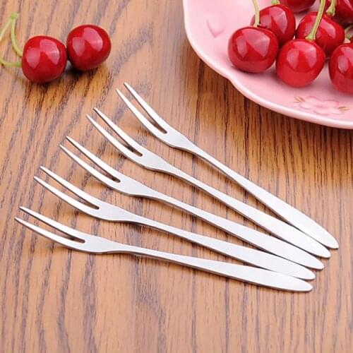 6pcs Stainless Steel Two-tine Fork Fruit Fork set Tableware Use for Snack Cake Dessert Forks Cafeteria Home party Flatware