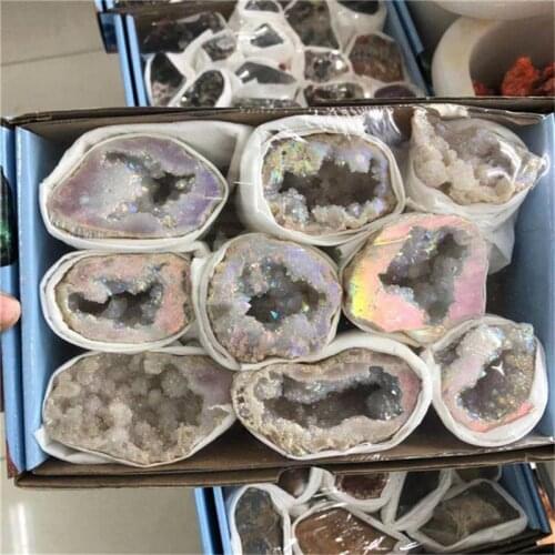 Natural quartz aura agate geode cluster raw crystals healing stones for feng shui