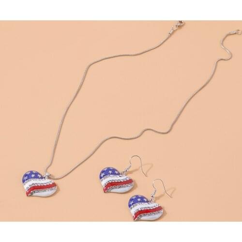 New Fashion Rhinestone American Flag Necklaces for Women Star Heart Shape Womens Earrings Gifts Jewelry Sets Factory Outlet