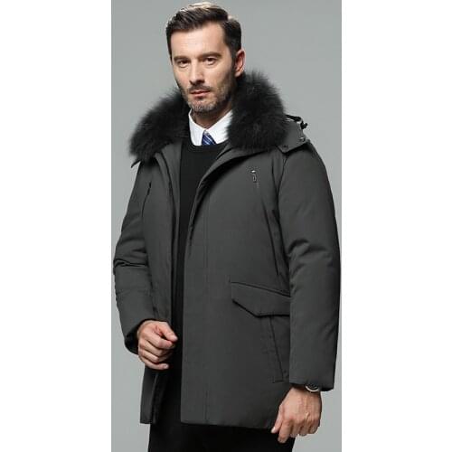 Winter Down Parkas Jacket Men White Duck Down Coat Mens Thick Snow Parka Overcoat Fathers Fox Fur Hooded Parkas JK-805
