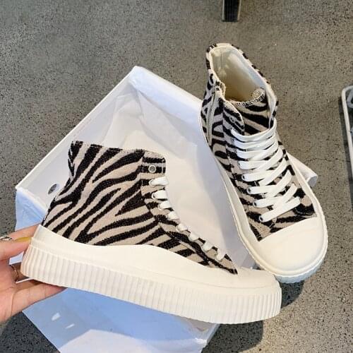 Canvas Shoes Women Ankle Boots High-cut Sneakers Basketball Shoes Leopard Platform Skate Sport Training Shoes Women Casual Shoes