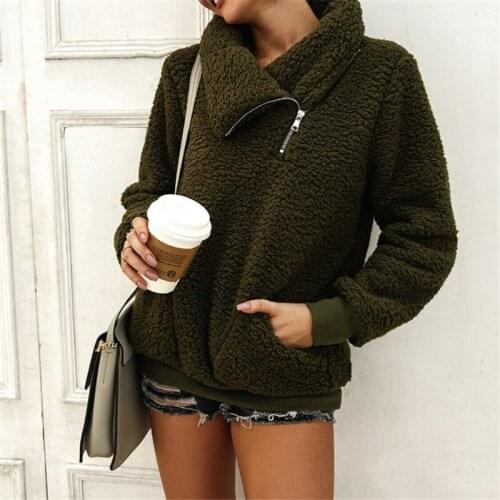 Fashion Winter Warm Fleece Sweater Turtleneck Fluffy Thick Fleece Zip Pullover High Quality Winter Warm Streetwear Women Coat