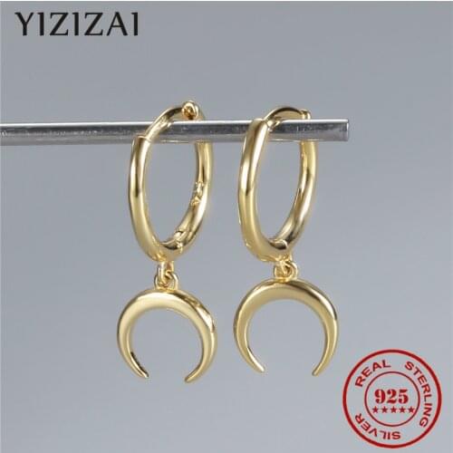 YIZIZAI Genuine 925 Sterling Silver Korean Cute Moon CrescentPendant Hoop Earrings Girls Luxury Daily Matching Jewelry
