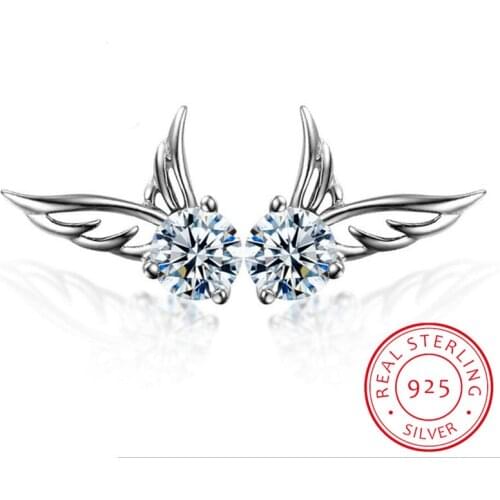 Wholesale Fashion Jewelry Wings An Angel Aaa Zircon Drill Real 925 Sterling Silver Stud Earrings Ys52