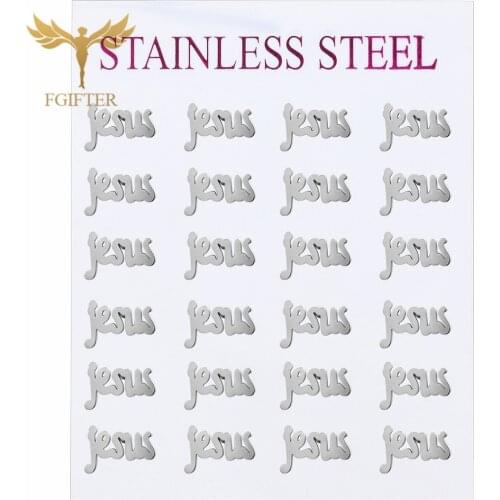 FGifter Wholesale 12 Pairs Lots Christ Jesus Earrings Letter Word Stud Earring Stainless Steel Women Men Jewelry
