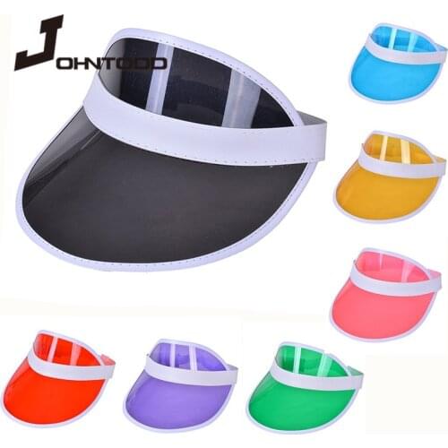 2021 Anti-UV Summer Women Men Sun Hat Color Transparent Empty Top Plastic PVC Sunscreen Hat Outdoors Beach Visor Caps Adjustable