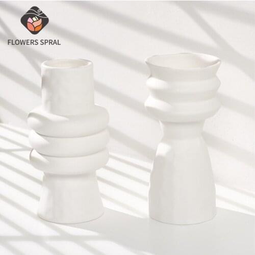 Nordic White Ceramic Dried Flower Pumping Vase Simple Creative Home Living Room Flower Arrangement Decoration Props