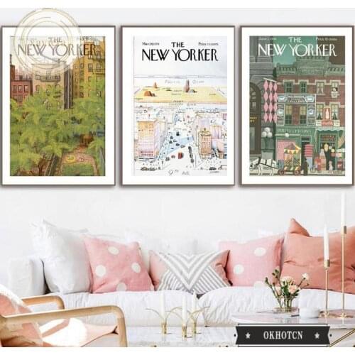 Scandinavian Travel Landscape Retro Poster The New Yorker Canvas Painting Nordic Wall Art Picture Modern Living Room for Decor