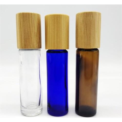 20pcs/lot 10ml Glass Roll On Bottle with Bamboo Lid for Essential Oils,Eco-friendly Refillable Clear Perfume Sample Bottles