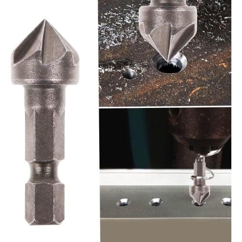 6 Flute 90 Degree Countersink Drill Chamfer Bit 1/4" Hex Shank Carpentry Woodworking Angle Point Cutting Remove Burr Tool 1Pcs