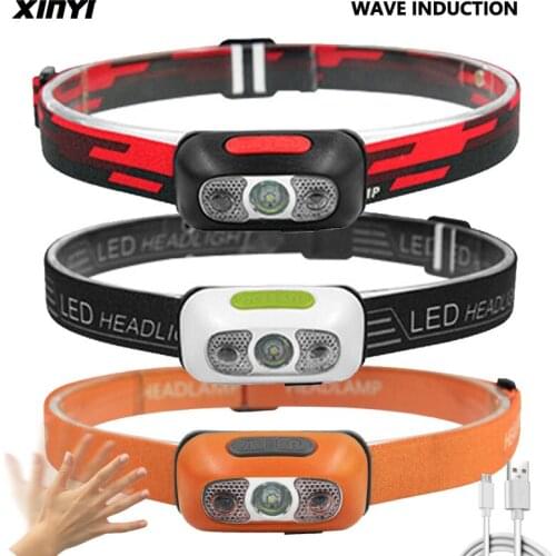 Body Motion Sensor 6000LM Mini LED HeadlampWith USB Rechargeable Headlight 4ModesCamping Flashlight Head Light Torch Lamp