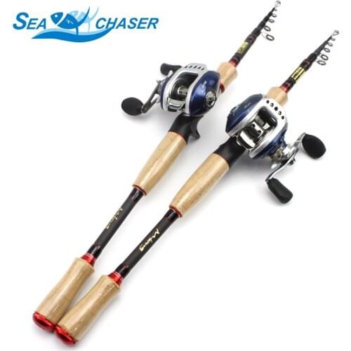 Telescopic carbon Casting Rod and Casting Reels wooden handle lure rod 2.1m 2.4m 2.7m sea fishing pole Free shipping