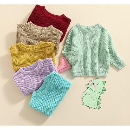 FOCUSNORM 6 Colors Lovely Kids Girls Boys Knitting Sweater Outwear Outfits 0-5Y Candy Solid Color Long Sleeve Pullover Tops