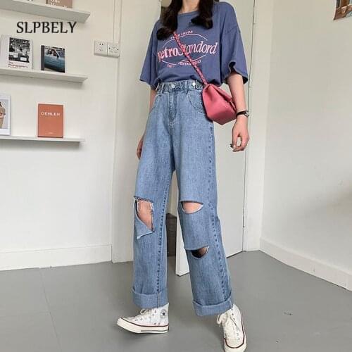 SLPBELY Vintage Ripped Straight High Waist Jeans Women Hole Jean Female Denim Pencil Pants Streetwear Casual Harajuku Denim Jean