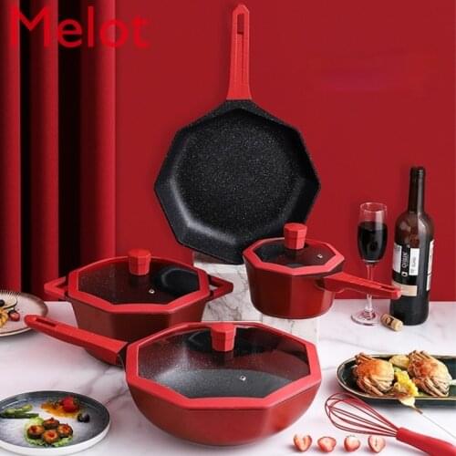 Medical Stone Octagonal Wok Non-Stick Pan Household Pan Frying Pan Pot Set Induction Cooker Gas Stove Applicable Multi-function