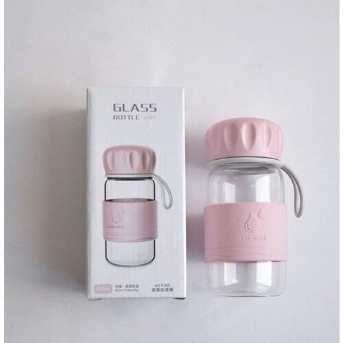 Quevinal 400ML Water Bottle With Silicone Cover Heat Resistant Glass Travel Outdoor Sport Lemon Juice Drinking Bottle Drinkware