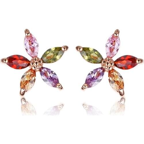 YJGS Kawaii Earrings For Female Zircon Small Flower Copper White Gold Five-Pointed Star Pendientes Joyeria Holiday Gifts