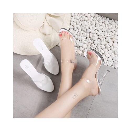2020 Fish Mouth Transparen Women Sexy High Heeled 12CM Women Sandals Clear Heels Open Toe Mules Transparent Female Party Shoes