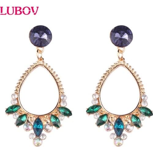 LUBOV Elegant Crystal Pendant Drop Earrings Flower Water Drop Rhinestone Piercing Earrings for Women Fashion Gift Jewelry 2019