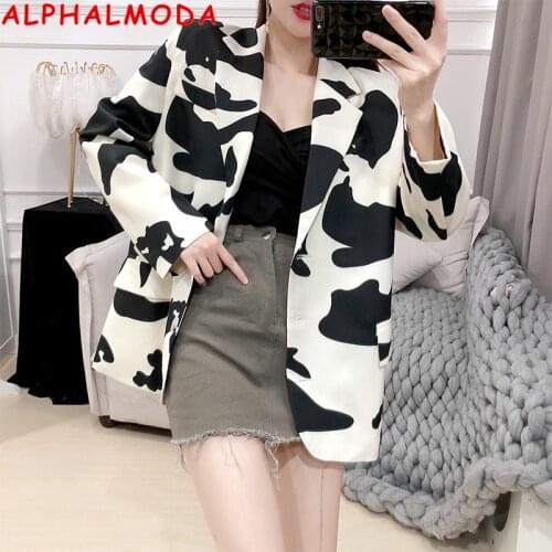 ALPHALMODA 2020 Spring New Fashion Oversized Long Blazer Contrast Color Single Breasted All-match Ladies Stylish Loose Outfit