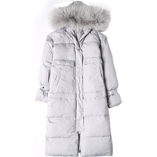 Womens winter long coat, Korean 90%, white duck down, down jacket, large raccoon fur collar, 182010