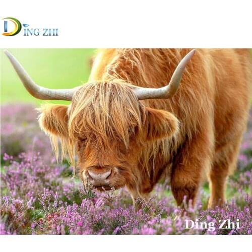 Animal 5D Diamond Painting Highland Cattle Flowers DIY Rhinestone Full Square Round Drill Decor Embroidery Cross Stitch Mosaic