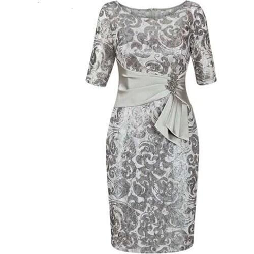 2020 Bride Dress Mother Knee-Length Silver Emerald Bride Mother Wedding Dress