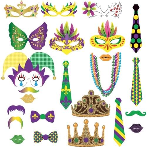 24pcs/set Mardi Gras Party Decorations DIY Mask Photo Booth Props Festival Celebration Photobooth Props Party Supplies PZ107