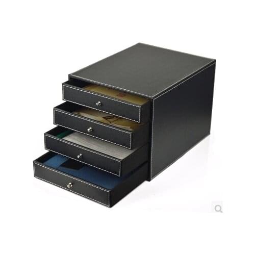 3/4 Drawer Wood Structure Synthetic Leather Container Desk Filing Cabinet Office Storage Box Office Organizer Document Container