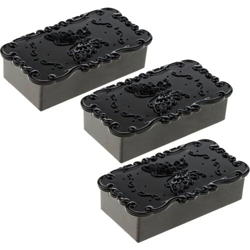 3x Black Retro False Eyelashes Cosmetic Jewelry Storage Box W/ Mirror Lid