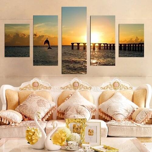 5 Pieces Wall Art Canvas Painting Favorites Seascape Sunset And Coastal Poster Dedroom Living Room Decoration Frame Picture