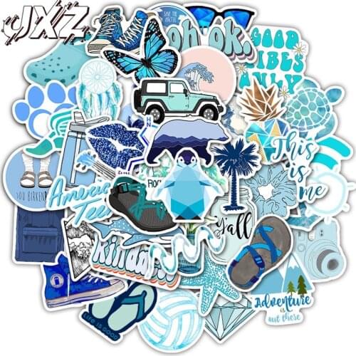 50 Sheets Blue Fresh Theme Series Graffiti Sticker Toys Trunk Notebook Water Cup Skateboard Cute Cartoon Waterproof Stickers Toy