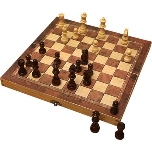 Wooden Chess Set Checkers Puzzle game Foldable Chessboard and Handcrafted Chess Pieces for Child Education toys 39cm*39cm