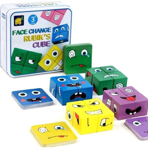 Children Wooden Expression Blocks Montessori Educational Face Changing Matching Puzzle Thinking logic Games Geometry Jigsaw