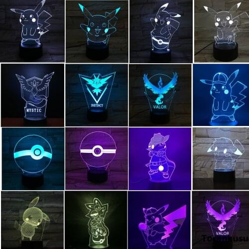 TAKARA TOMY Pokemon Anime Figures 3D Led Pikachu Night Lights Decor Home Model Toys Color Changing Action Figurine 15 Types Doll