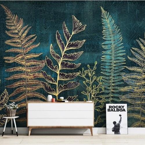 Custom Photo Mural Wallpapers 3D Relief Golden Lines Plant Leaves Living Room Bedroom TV Background Home Decor Wallpaper Modern