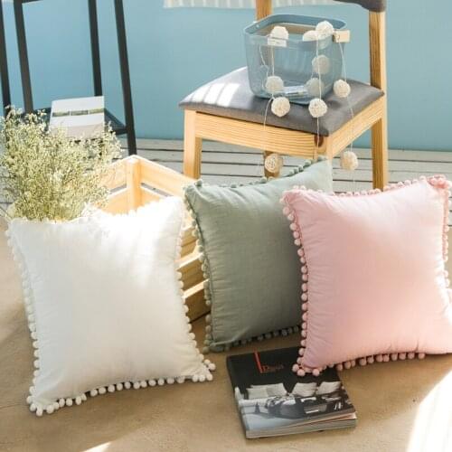45cm/47x74cm white/pink/green cotton cushion cover pillowcase decorative pompom bed pillow case cojines decorativos para sofa
