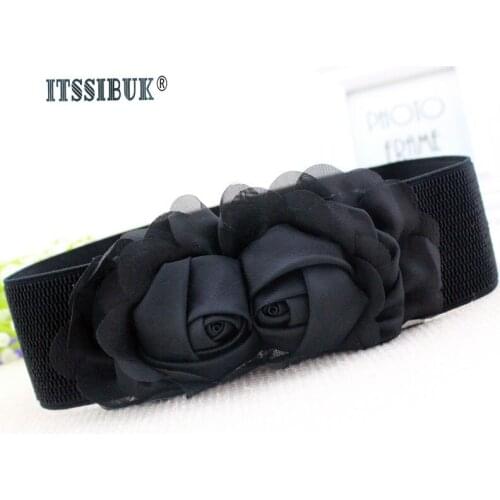 ITSSIBUK 2019 Ladies double floral elastic belt fashion dress accessories waist seal versatile belt