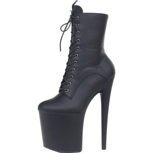 JIALUOWEI INS Style 20CM Extreme High Heels Platform Boots Lace Up Sexy Pole Dancing Ankle Boots Side Zip 5-12