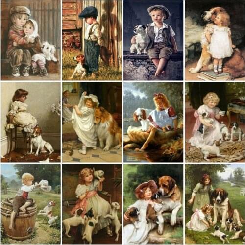 Full Square/Round Drill Diamond Painting Boy Girl Home Decor Diamond Embroidery Dog Animals Mosaic Cross Stitch Handicraft