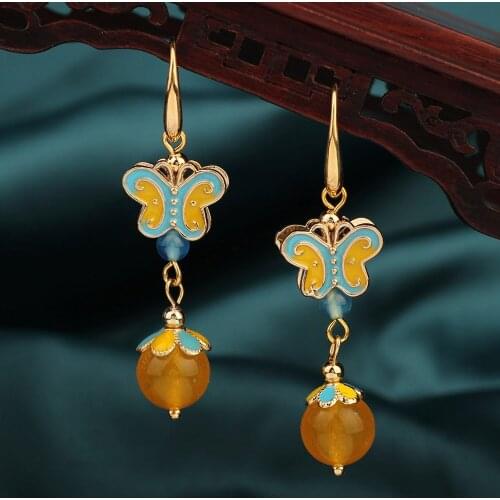 Chinas Wind Hot Ethnic Yellow Delicate Butterflies Drop Earrings,vintage New Earrings for Women Jewelry