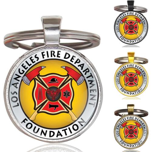 Classic Handmade Fire Brigade Glass Dome Metal Key Chain Unique Men Women Key Ring Jewelry Gifts Keychain