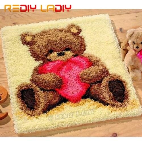 Latch Hook Kits Make Your Own Rug Bear Love Tapestry Crochet Cushion Mat DIY Carpet Rug Set Pre-Printed Canvas Crafts Home Decor