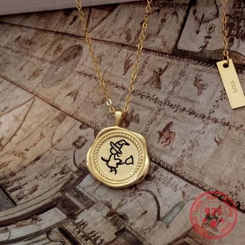 Hot Selling S925 Sterling Silver Fine Necklace Cartoon Witch Round Gold-plated Pendant Fashion Clavicle Necklace Women Jewelry