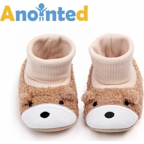 Cute Cartoon Soft Suede Long Cylinder Knitted Walking Shoes for Babies with Winter Warmth and Skid Resistance
