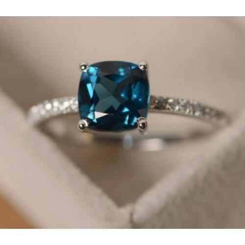 Fashion Geometric square Silver Plating Rings For Women Trendy crystal blue cz stone rings for girls female Best friends gifts