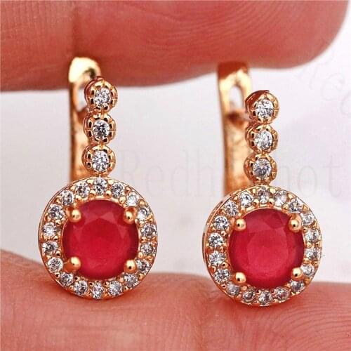 New Luxury Hoop Earrings for Women Gold Filled Red Green Zircon Earring Trendy Jewelry for Party Wedding Anniversary Gift