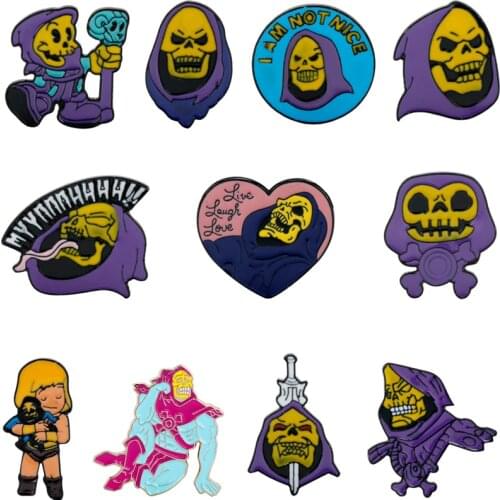 Cartoon Anime He-Man and the Masters of the Universe Skeletor Skull Enamel Pins Brooches for Men Women Halloween Lapel Pin Gifts
